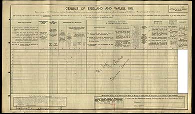 John Burns, 'Census schedule, Clemence Housman, Swanage, Dorset. The National Archives.