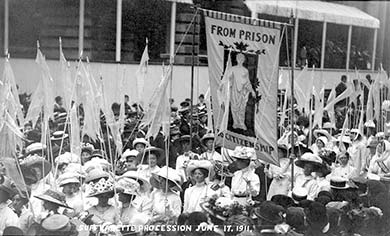 Laurence Housman's banner, 'From Prison to Citizenship', procession, June 1911. Museum of London.